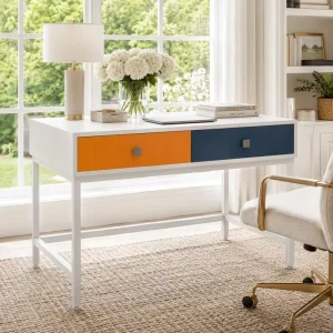 Modern Simple Wooden One Seat Home Office Desk for Computer Use with Two Drawers