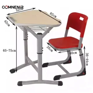 Modern Single Classroom Desk and Chair Set with Metal and Wood Construction for School Home Office Living Room Use