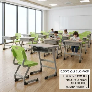 Modern Single Classroom Study Desk and Chair Set with Comfortable PP Plastic Furniture for Children Adjustable Height