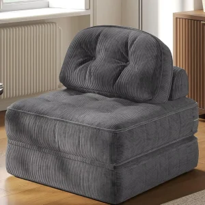 Modern Single Convertible White Ribbed Sofa Bed Home Lounge Couch for Living Room Comfortable Folding Square Shape Couch