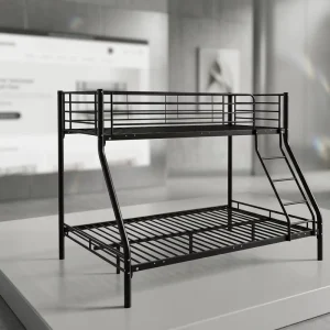 Modern Single Iron Bunk Bed Heavy Duty Storage Space Kids Bed Frame Set Home School Hotel Bedroom Apartment Use