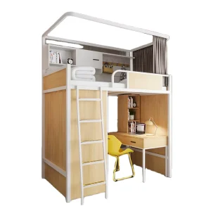 Modern Single Queen King Size Metal Loft Bed Stairs Assembled College Dormitory Storage Function Includes Wardrobe Apartment