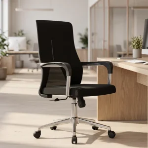 Modern Single Seater Office Chair with Handcrafted Fabric Adjustable Height Stackable Swivel Seat Metal Frame Home Office