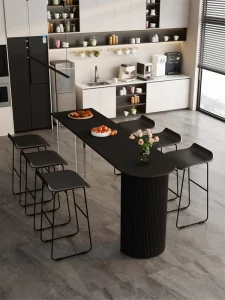 Modern Sintered Stone Bar Table With Metal Bar Stools Fluted Base Breakfast Bar Furniture for Kitchen Cafe Custom Logo