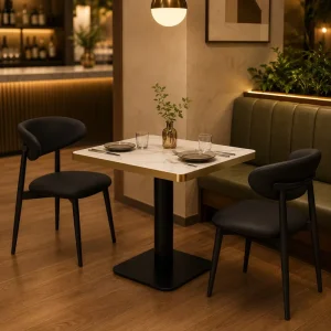 Modern Sintered Stone Dining Set Aluminum Gold Edge Table & Black Leather Chairs for Restaurant Cafe Hotel Furniture