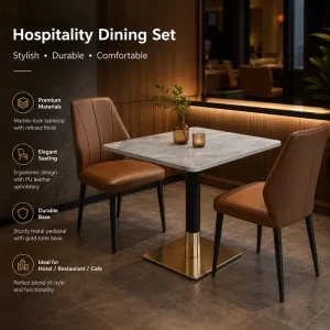 Modern Sintered Stone Dining Set PU Leather Chairs Gold Metal Base Commercial Furniture for Hotel Restaurant Cafe Banquet