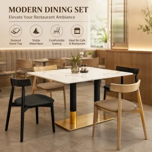 Modern Sintered Stone Dining Set for Restaurant & Cafe Sturdy Metal Base Mix Match Chairs Commercial Grade Furniture