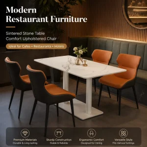 Modern Sintered Stone Dining Set for Restaurant & Cafe Sturdy Metal Base Mix Match Chairs Commercial Grade Furniture