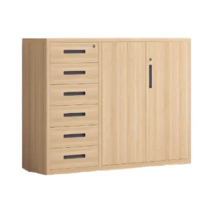 Modern Six Drawer Single Opening Wood Grain Filing Cabinet for Home Offices Workrooms Gyms Warehouses Organize Documents Books