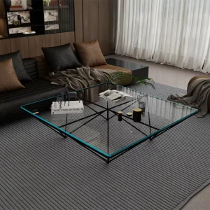 Modern Skeletal Tempered Glass Coffee Table with Metal Frame Square Design for Living Room Home Sets and Apartment Seating Set