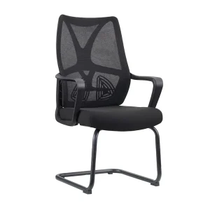 Modern Sled Base Office Desk Chair Mid Back Executive Chair Ergonomic Fabric Office Chair Without Wheels