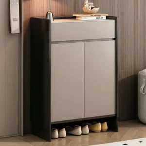 Modern Slim Eco Friendly Adjustable Durable Shoe Cabinet Open Bottom Storage 2 Door Entryway Organizer Beige Home Furniture