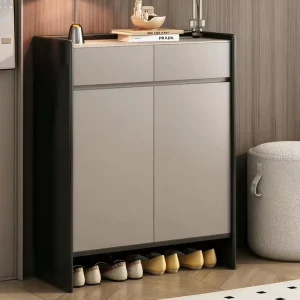 Modern Slim Eco Friendly High Quality Shoe Cabinet Open Bottom Storage 2 Door Entryway Organizer Beige Black Home Furniture