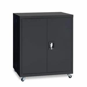 Modern Small Black Two Door Mobile Pedestal Steel Commercial Home Office School Workshop File Storage Cabinet with Four Wheels