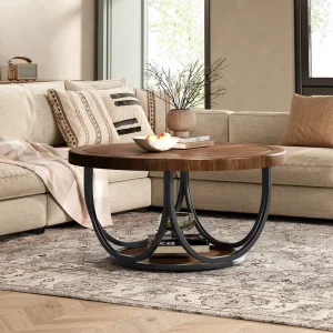 Modern Small Coffee Table with Wood Top Metal Frame Eco Friendly Home Furniture for Living Room Dining & Hotel Use Easy to Clean