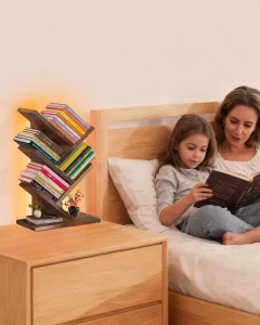 Modern Small LED Desk and Bookshelf with Lighting for Living Room MDF Customizable Size & Color
