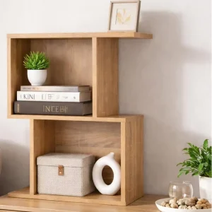 Modern Small Solid Wood Bookcase, S-shaped Semi-open Design, Multi-functional As Nightstand or Living Room Side Cabinet