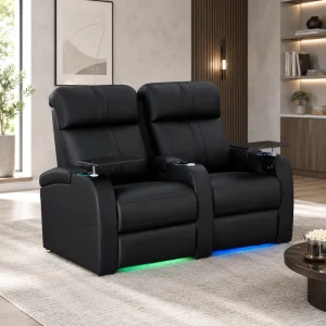 Modern Smart Extendable Power Recliner Sofa Genuine Leather 2 Seater Wood Frame with Memory Foam for Home Theater
