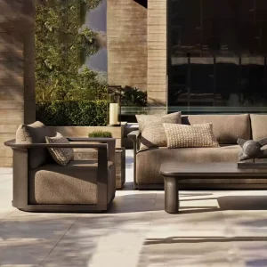 Modern Sofa Aluminum Garden Sets Luxury Outdoor Furniture Couches Villa Patio Set Metal Hotel Garden Armchairs with Coffee Table