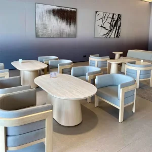 Modern Sofa Coffee Table Lounge Chair Set round Rectangular Shapes Wooden Material Custom Furniture for Hotel Rooms Guesthouses