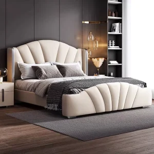 Modern Soft Bed Bedroom Furniture Set for Home Apartment Hotel Use Genuine Leather Upholstery Pine Wood Frame Durable