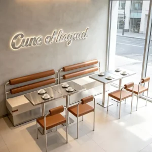 Modern Soft Stainless Steel Leather Chair and Dining Table Combination for Commercial Restaurant Hotel Use