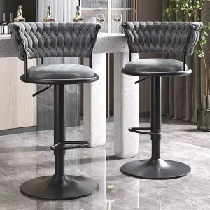 Modern Soft Swivel Velvet Chair Bar Stools for Kitchen Home Hotel Front Desk Adjustable High Stool for Living Room