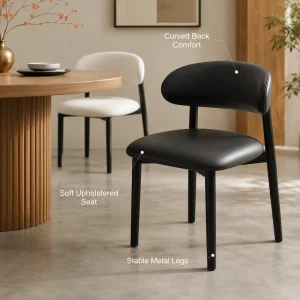 Modern Soft Upholstered Dining Chair with Curved Back & Stable Metal Legs for Home Restaurant Cafe Hotel