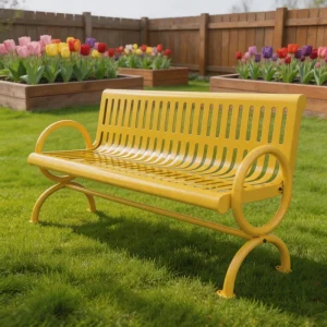 Modern Solar Outdoor Metal Park Bench Weather-Resistant Steel Slatted Patio Bench for School Hotel Courtyard & Villa 3-Seater