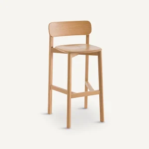Modern Solid Oak Bar Stool with Natural Clear Finish Ergonomic Curved Seat No Assembly for Home Kitchen Hotel