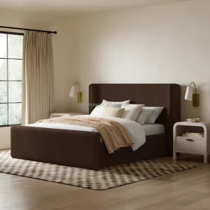 Modern Solid Oak King Size Panel Bed Luxury Upholstered Headboard Bedroom Furniture Custom Home Hotel Villa