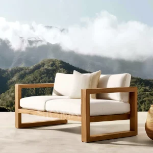 Modern Solid Teak Wood 3-Seater Outdoor Sofa Set Eco-Friendly Waterproof Cushion Rust Proof Durable Hotel Patio Garden
