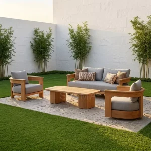 Modern Solid Teak Wood Garden Sofa Set Waterproof UV Resistant Patio Sectional Sofa for Hotel Restaurant Outdoor
