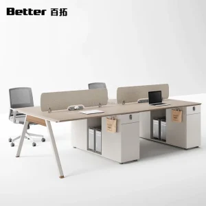 Modern Solid Wood 2 Person Office Desk Fabric Divider Lockable Drawer USB Charging Port Easy Assembly Double Workstation Desk