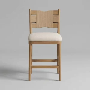 Modern Solid Wood Bar Stool & Dining Chair with Paper Rope Backrest Durable Design for Dining and Living Rooms