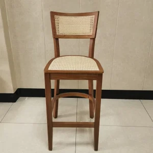 Modern Solid Wood Bar Stool Rattan Bar Stool With Honeycomb Backrest