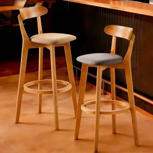 Modern Solid Wood Bar Stool with Customizable Height and Four Legged Base Simple Design for Dining and Island Table Use