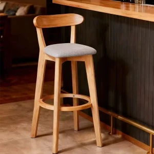 Modern Solid Wood Bar Stool with Customizable Height and Four Legged Base Simple Design for Dining and Island Table Use