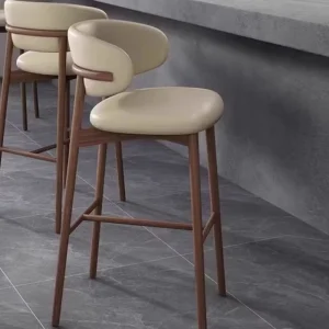 Modern Solid Wood Bar Stool with Fabric Backrest Nordic-Style Compact Design for Home & Commercial Use in Hotels Restaurants
