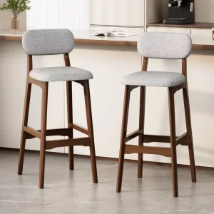 Modern Solid Wood Bar Stool with High Backrest for Kitchen Island Home Bar and Restaurant Use