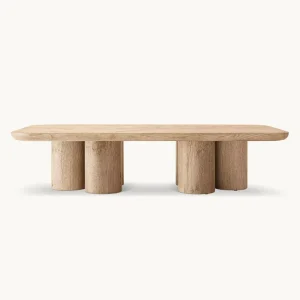 Modern Solid Wood Base Coffee Table with Wood Veneer Top for Living Room