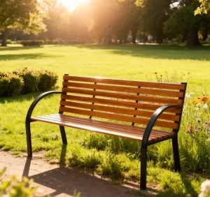 Modern Solid Wood Bench with Cast Iron Seats Outdoor Furniture for Home Park School Garden
