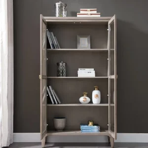 Modern Solid Wood Bookcase 4 layer Shelves Cabinet Doors and Opening and Closing with Good Protective Performance