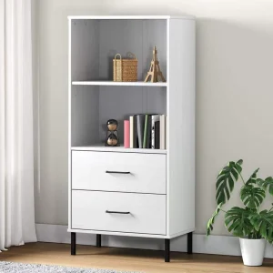 Modern Solid Wood Bookcase with 2 Layers and 2 Drawers for Large Storage Capacity Stable and Firm