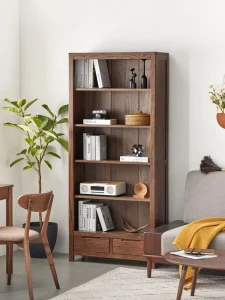 Modern Solid Wood Bookcase with 5 Layers of Storage Double Drawers Large Capacity and Affordable Price