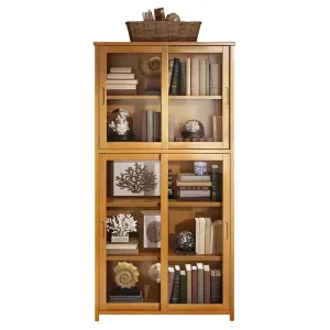 Modern Solid Wood Bookcase with Multi layer Storage Featuring Closable Cabinet Doors and Excellent Protective Performance