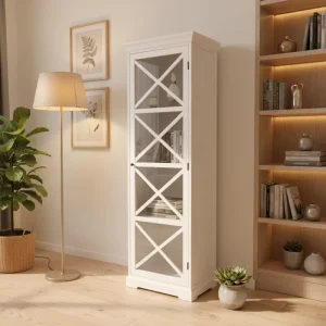 Modern Solid Wood Bookcase with a Closable Cabinet Door Dust proof and Water proof 4 layer Storage and Large Capacity