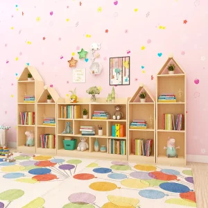 Modern Solid Wood Children’s Bookshelf Artistic Floor Standing Customizable Free Combination Multi functional Space Saving