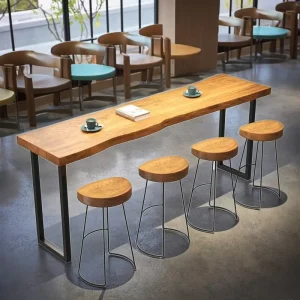 Modern Solid Wood Commercial Dining Room Furniture Bar Counter Stool Durable Iron Legs Custom Wall Mounted for Home Hotel Use
