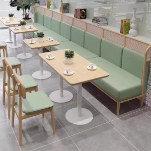 Modern Solid Wood Commercial Restaurant Tables and Chairs Set with Metal Frame